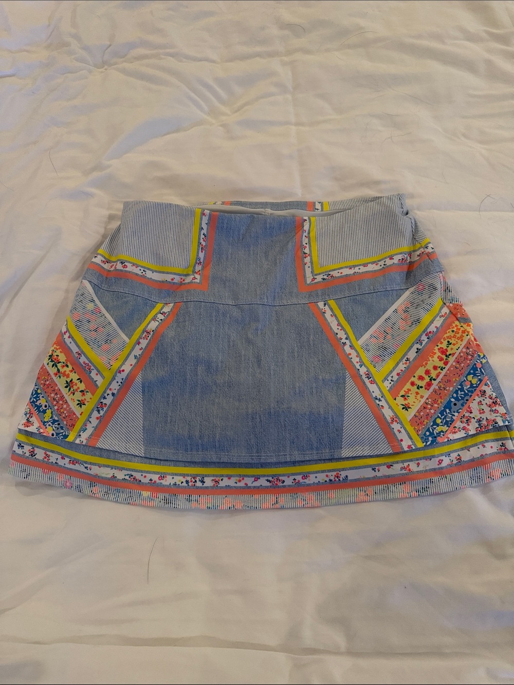 Lucky in Love Light Blue Chambray Mini tennis Skirt with Colorful Trim